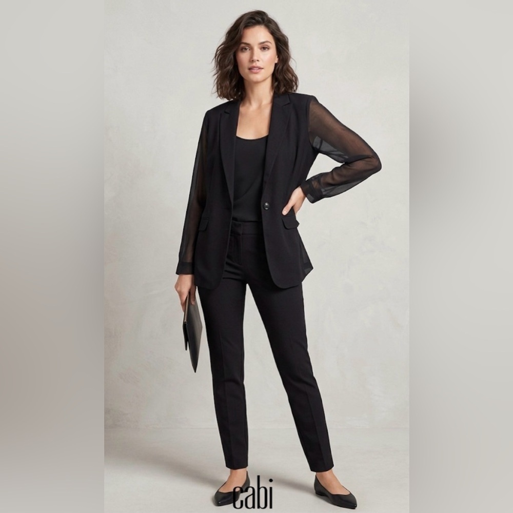 CAbi - Sheer-Sleeve Blazer - Black - size 12